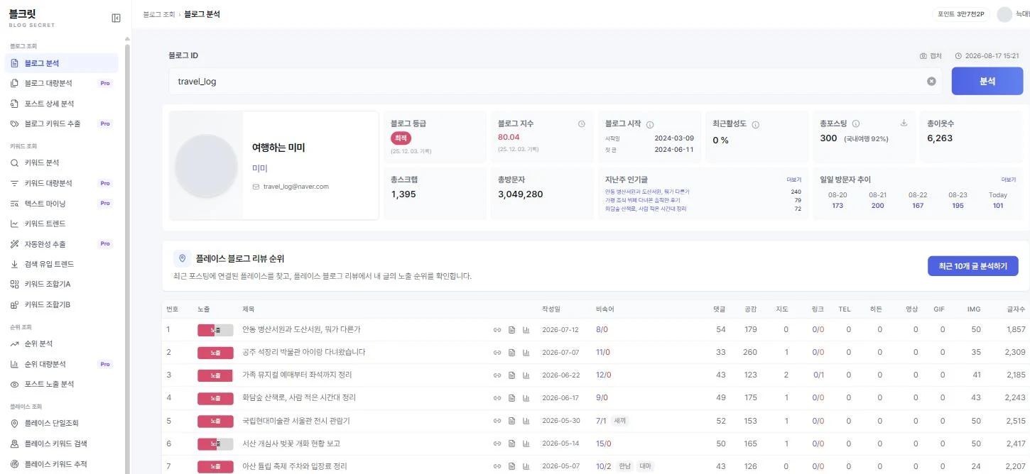 블로그 분석 화면
